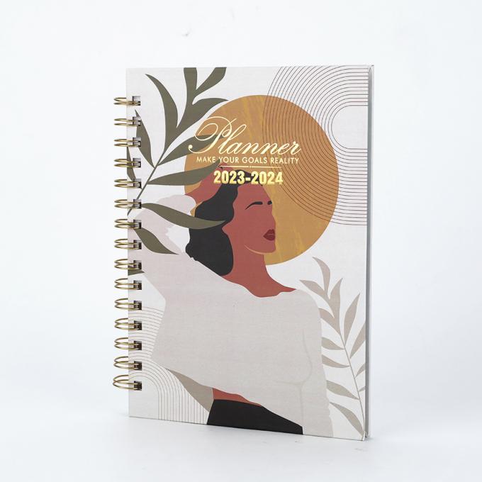 Office 2023-2024 A5 Femmes Spirale en feuille d'or Objectif hebdomadaire mensuel Journaux de journaux Carnet de notes Planificateur d'agenda 3
