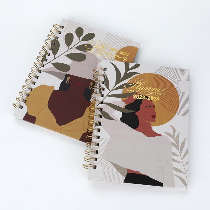 Office 2023-2024 A5 Femmes Spirale en feuille d'or Objectif hebdomadaire mensuel Journaux de journaux Carnet de notes Planificateur d'agenda 4