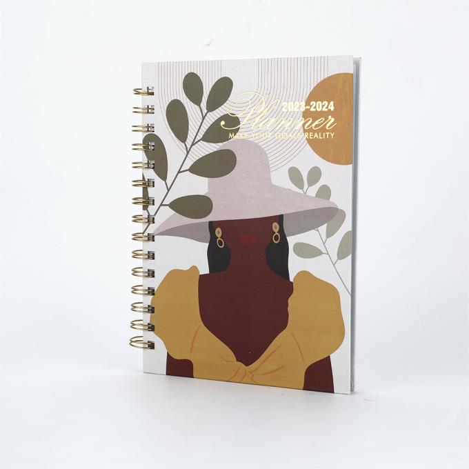 Office 2023-2024 A5 Femmes Spirale en feuille d'or Objectif hebdomadaire mensuel Journaux de journaux Carnet de notes Planificateur d'agenda 9