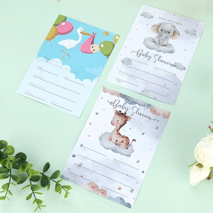 Taille personnalisée Cartoon Révéler le sexe Cartes de fête et enveloppes Invitations de baby shower 3