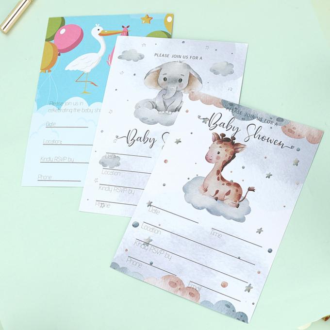 Taille personnalisée Cartoon Révéler le sexe Cartes de fête et enveloppes Invitations de baby shower 4