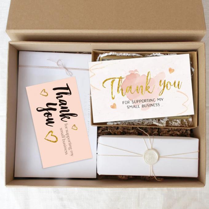 Carte de remerciement en papier d'art blanc de taille personnalisée pour la promotion des petites entreprises 5