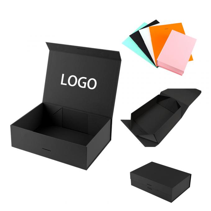 Boîte de rangement de détail personnalisée de luxe pliable en carton Noir Vêtements Emballage en papier Cadeau Boîte magnétique avec logo 6