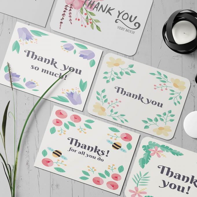 Carte postale en carton papier pour le luxe en vrac Aquarelle feuillage fleur Merci 3