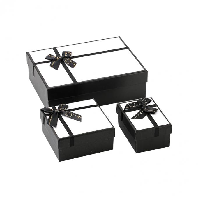 Taille personnalisée acceptée couvercle noir et base parfum emballage cadeau boîte en papier avec ruban 2