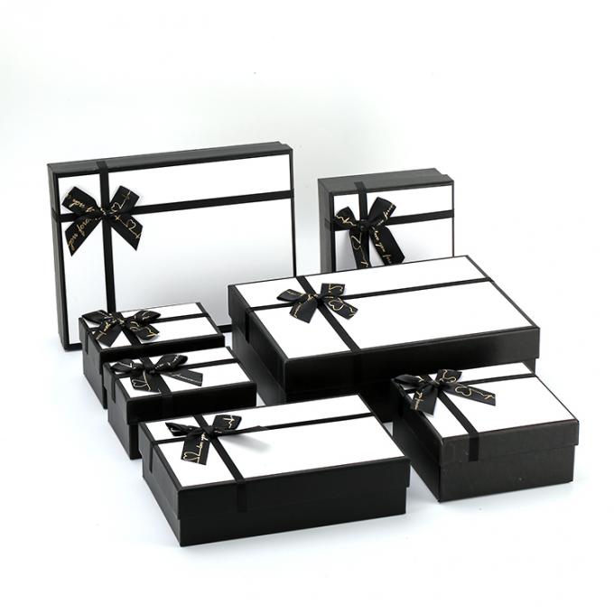 Taille personnalisée acceptée couvercle noir et base parfum emballage cadeau boîte en papier avec ruban 3