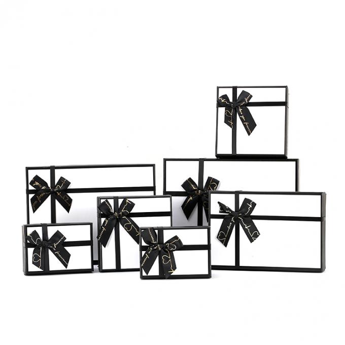Taille personnalisée acceptée couvercle noir et base parfum emballage cadeau boîte en papier avec ruban 4