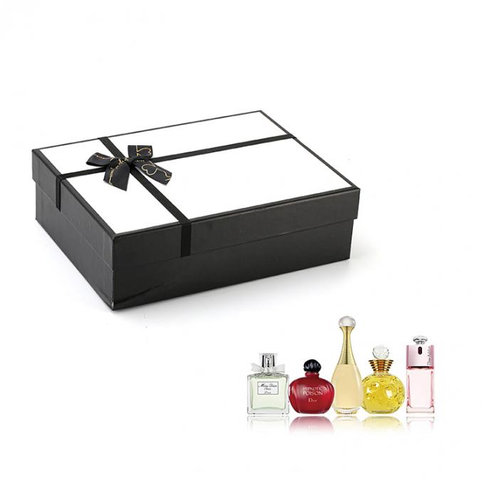 Taille personnalisée acceptée couvercle noir et base parfum emballage cadeau boîte en papier avec ruban 6