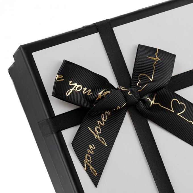 Taille personnalisée acceptée couvercle noir et base parfum emballage cadeau boîte en papier avec ruban 5