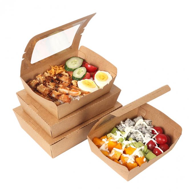 Emballage pour le déjeuner à emporter Carton à papier kraft Salade de fruits Boîte à vitres en PET 2