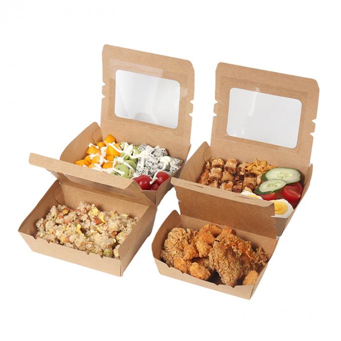 Emballage pour le déjeuner à emporter Carton à papier kraft Salade de fruits Boîte à vitres en PET 4